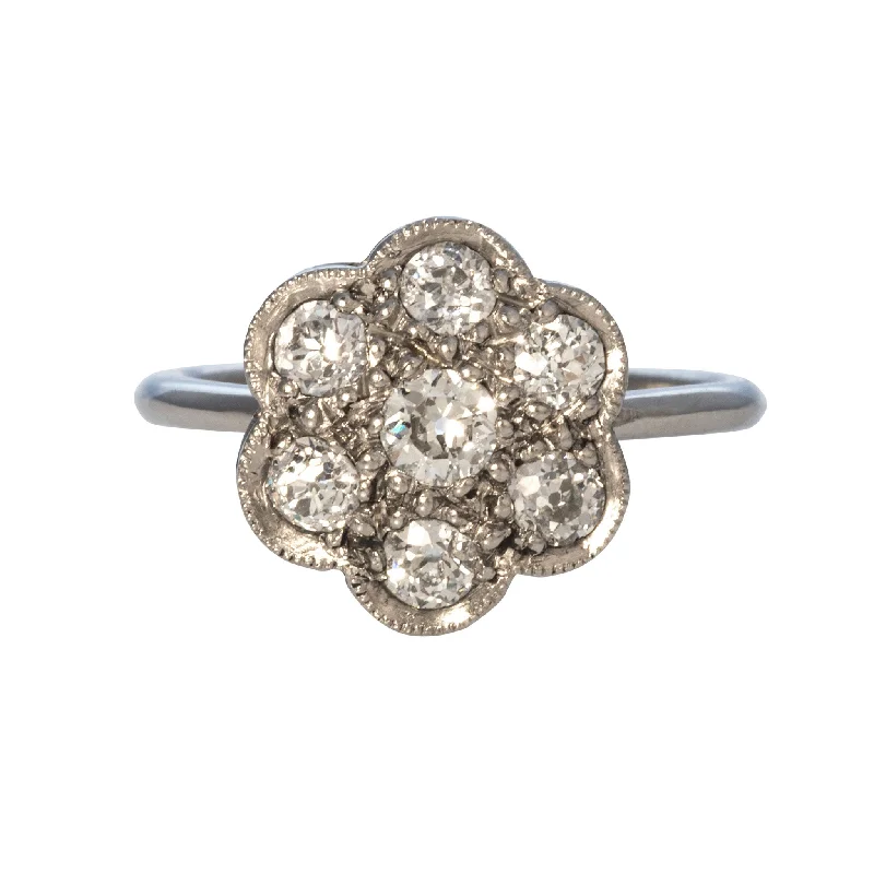 Edwardian Diamond Flower Cluster Platinum Ring