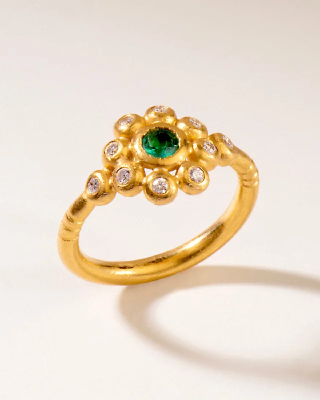 Emerald & Diamond Floret Ring