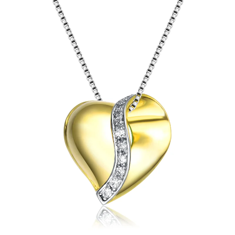 Gold-Plated Sterling Silver Heart Pendant with Cubic Zirconia Accents