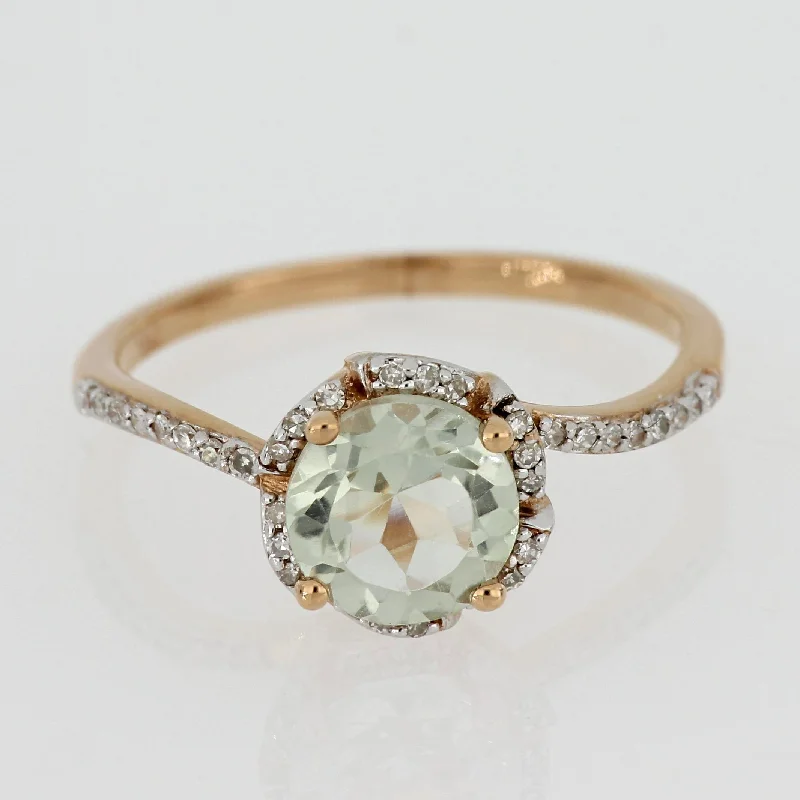 Green Amethyst and 1/10ct TDW Diamond Floral Halo Ring in 14k Rose Gold by Miadora - Purple