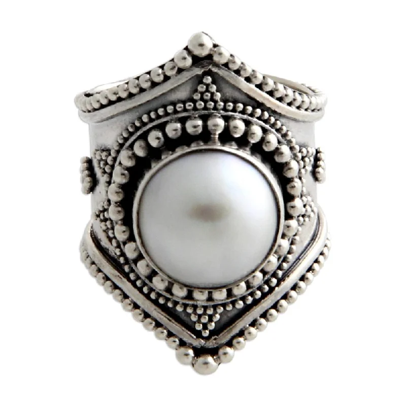 Handmade Sterling Silver 'Glowing Cloud' 12mm Pearl Ring (Indonesia) - White