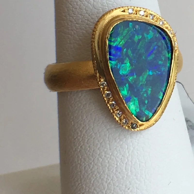 24 Gold Australian Black Opal ring