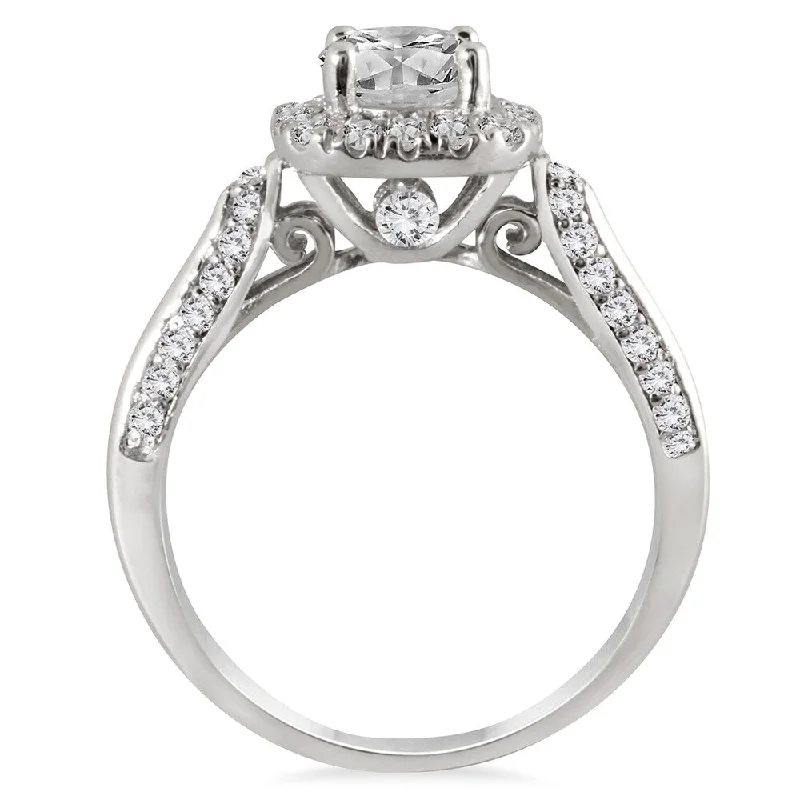 Marquee 14k White Gold 1 1/4ct TDW Round-cut Diamond Halo Engagement Ring