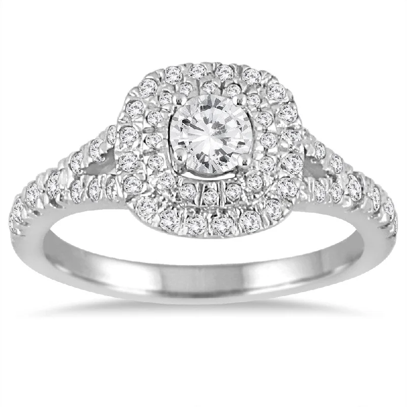 Marquee 3/4 Carat Diamond Double Halo Engagement Ring in 14K White Gold