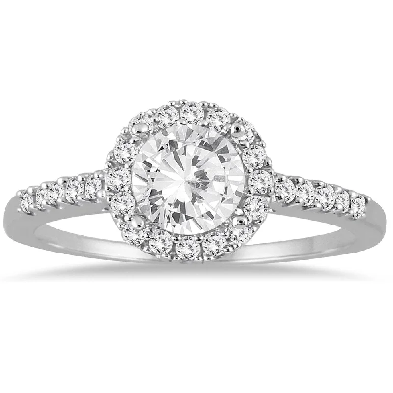 Marquee Jewels 14k White Gold 1ct TDW Diamond Halo Engagement Ring - White I-J - White I-J