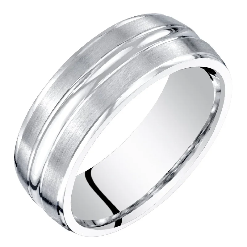 Mens 14k White Gold Wedding Ring Band 7mm Comfort Fit