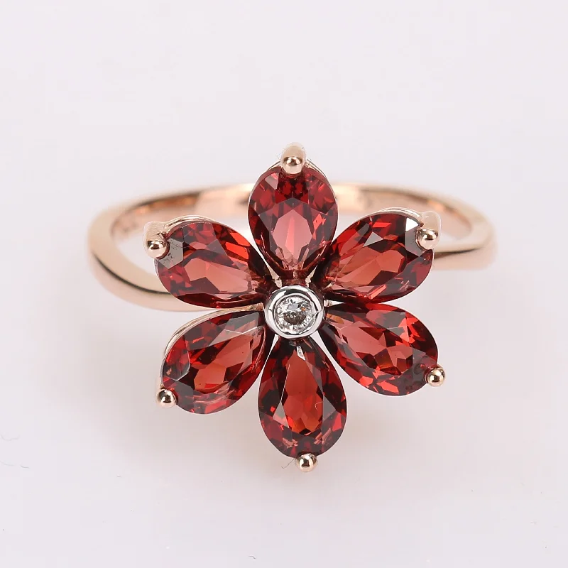 Miadora 10k Rose Gold Pear-cut Garnet and Diamond Accent Floral Ring