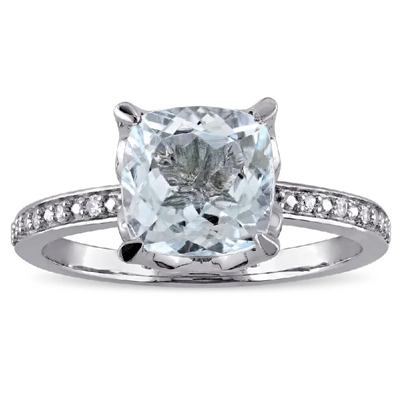 Miadora 10k White Gold Cushion-cut Aquamarine and Diamond Accent Cocktail Ring (G-H, I2-I3) - Blue