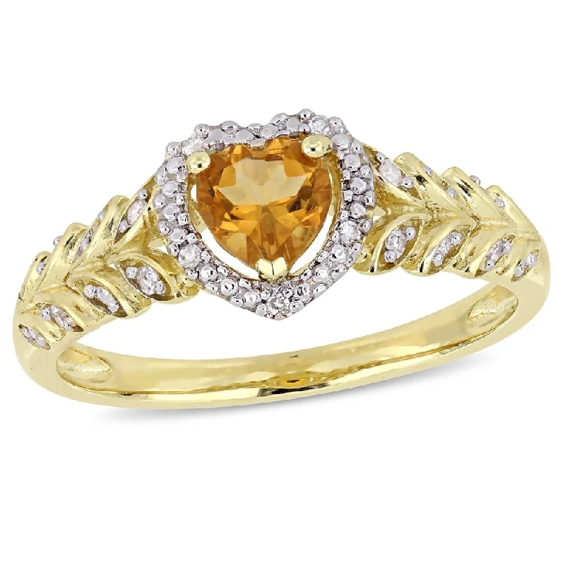 Miadora 10k Yellow Gold Citrine and Diamond Heart Halo Ring