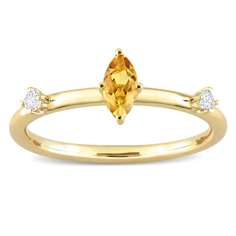 Miadora 10k Yellow Gold Citrine and White Topaz 3-Stone Stackable Marquise Ring