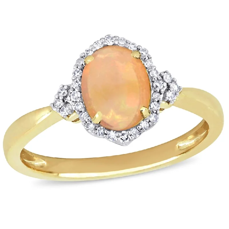 Miadora 10k Yellow Gold Ethiopian-Opal and 1/8ct TDW Diamond Halo Ring