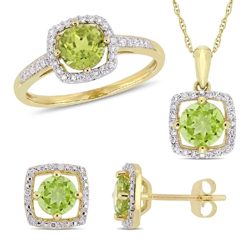 Miadora 10k Yellow Gold Peridot and 1/3ct TDW Diamond Floating Halo Jewelry Set