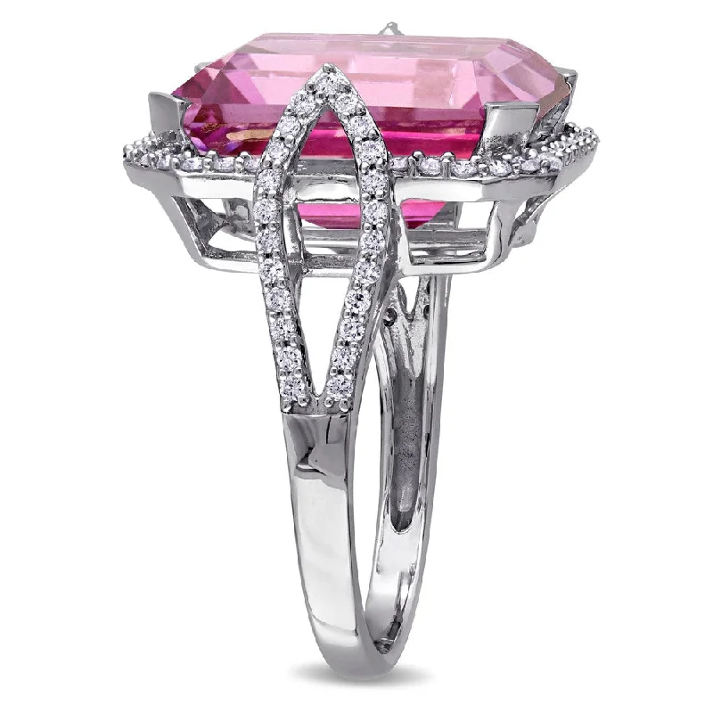 Miadora 14 1/2ct TGW Pink Topaz and 1/2ct TDW Diamond Ring 14k White Gold