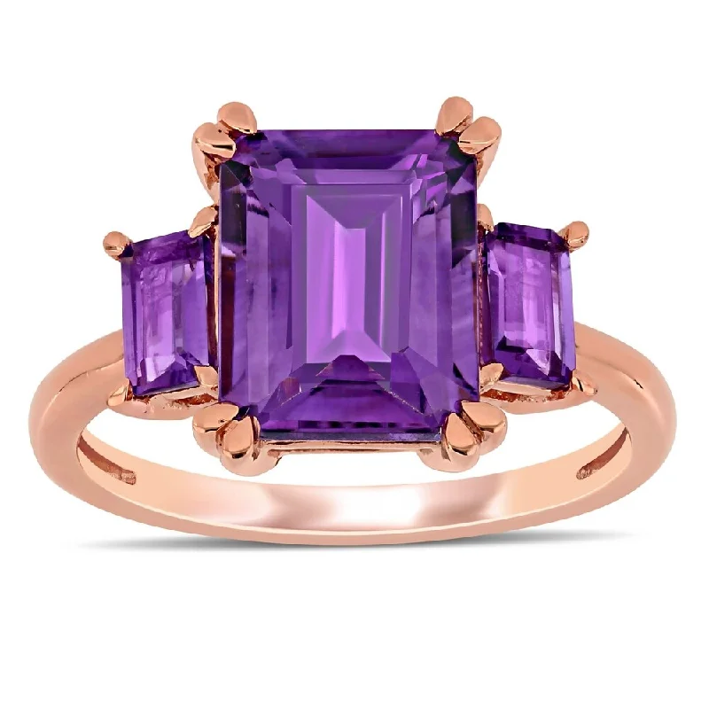 Miadora 14k Rose Gold Octagon-Cut Amethyst and African-Amethyst 3-Stone Ring