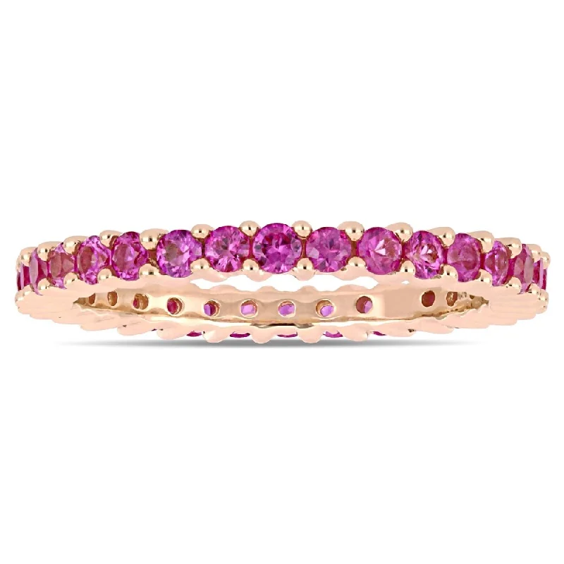 Miadora 14k Rose Gold Pink Sapphire Stackable Full-Eternity Band