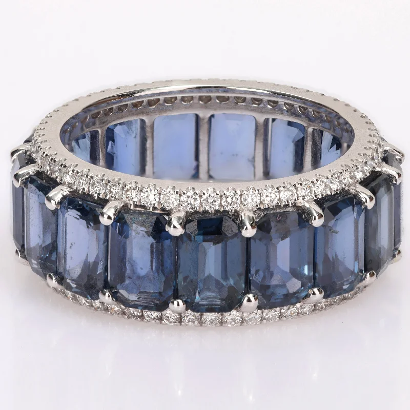 Miadora 14k White Gold 11 7/8ct TGW Blue Sapphire & 5/8ct TDW Diamond Eternity Wedding Band Ring