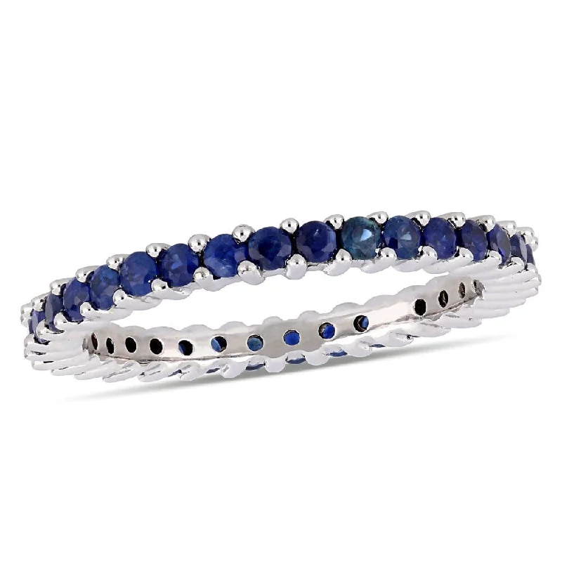 Miadora 14k White Gold Blue Sapphire Stackable Full-Eternity Band