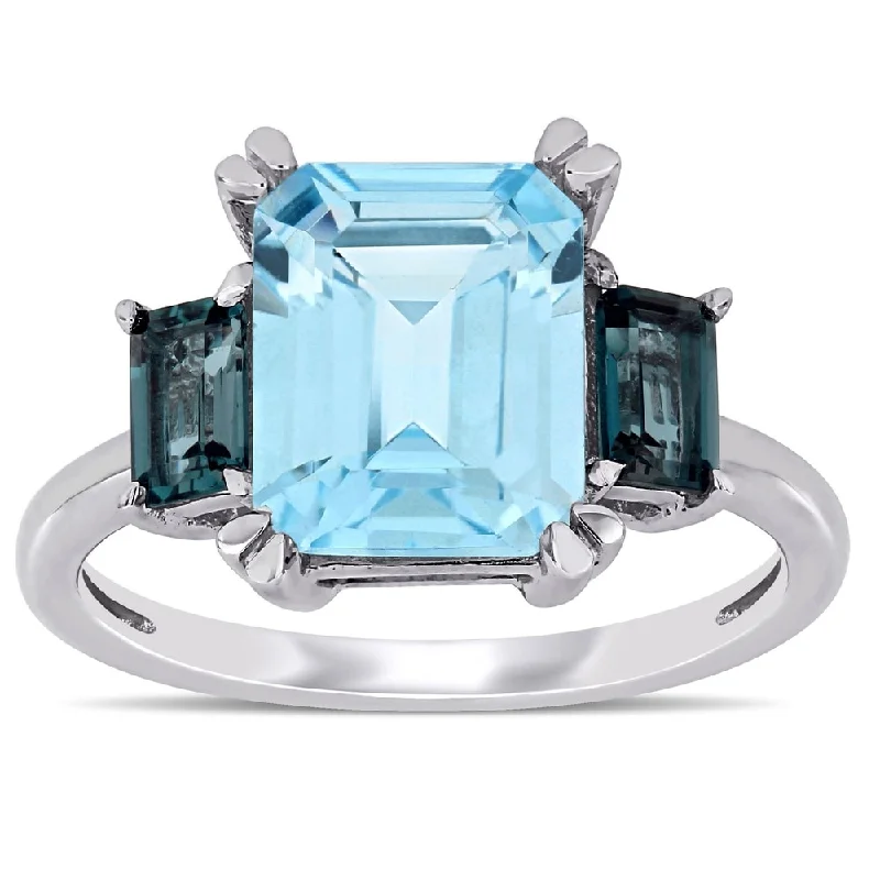 Miadora 14k White Gold Octagon-Cut Sky and London-Blue Topaz 3-Stone Ring