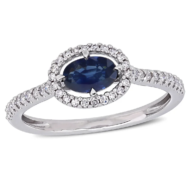 Miadora 14k White Gold Sapphire and 1/5ct TDW Diamond Floating Oval Halo Ring