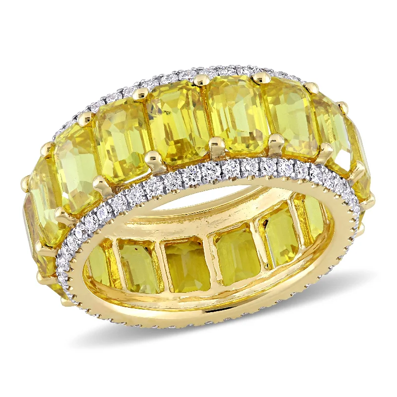 Miadora 14k Yellow Gold 9 3/8ct TGW Yellow Sapphire and 3/5ct TDW Diamond Eternity Wedding Band Ring