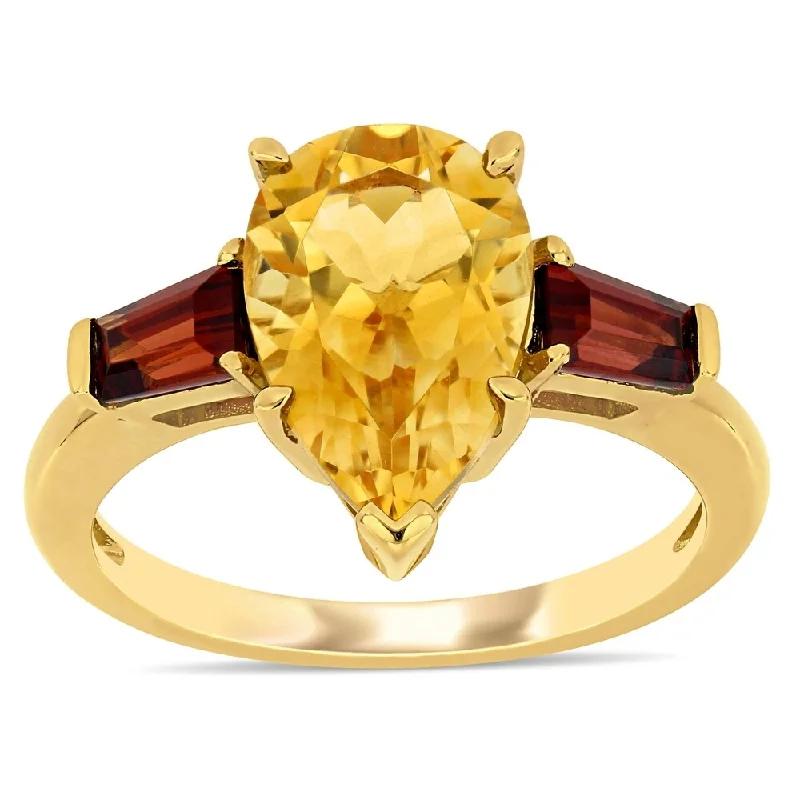 Miadora 14k Yellow Gold Pear and Taper-cut Citrine and Garnet 3-Stone Ring