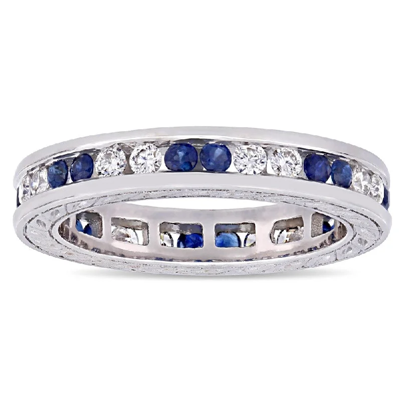 Miadora 18k White Gold Blue Sapphire and 2/5ct TDW Diamond Full-Eternity Band