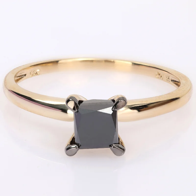 Miadora 1ct TDW Princess-cut Black Diamond Solitaire Engagement Ring in 14k Yellow Gold