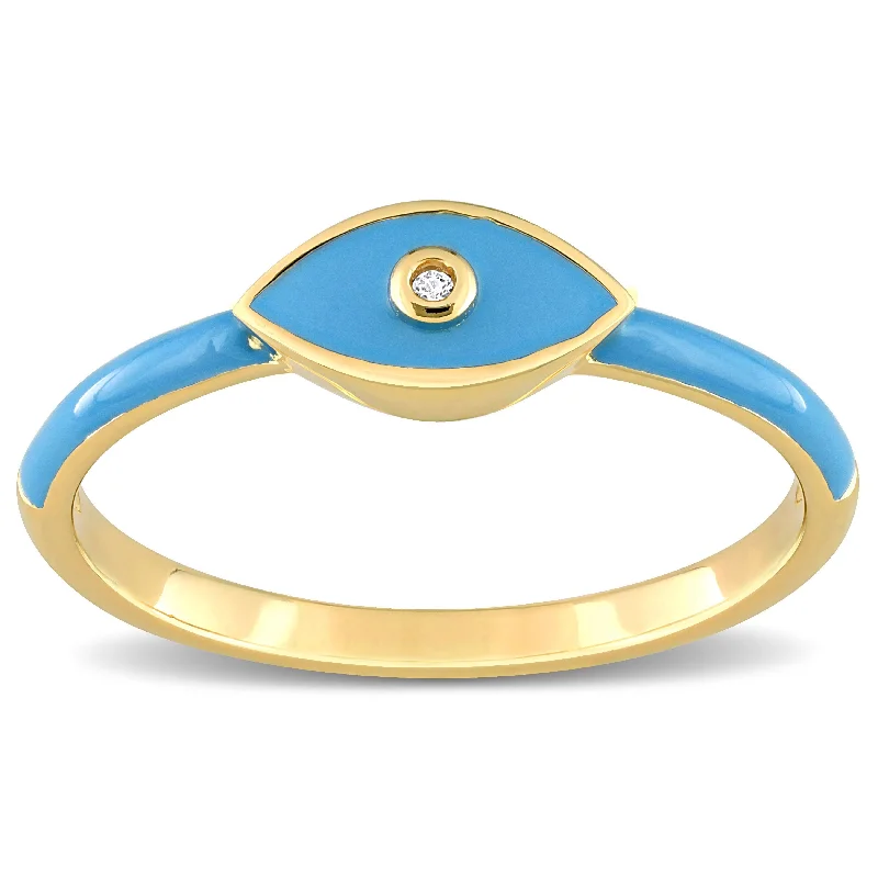 Miadora Created White Sapphire Evil Eye Enamel Ring in Yellow Plated Sterling Silver