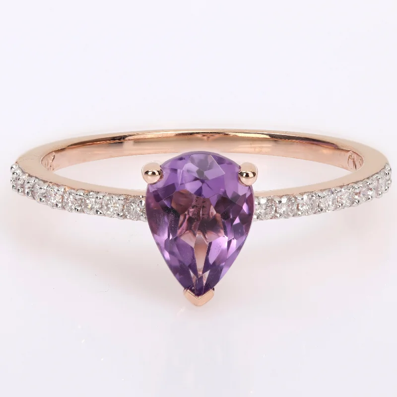 Miadora Pear-cut Amethyst and 1/6ct TDW Diamond Teardrop Ring in 14k Rose Gold