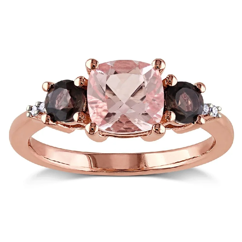 Miadora Rose-plated Silver Morganite Smoky Quartz Diamond Accent Ring