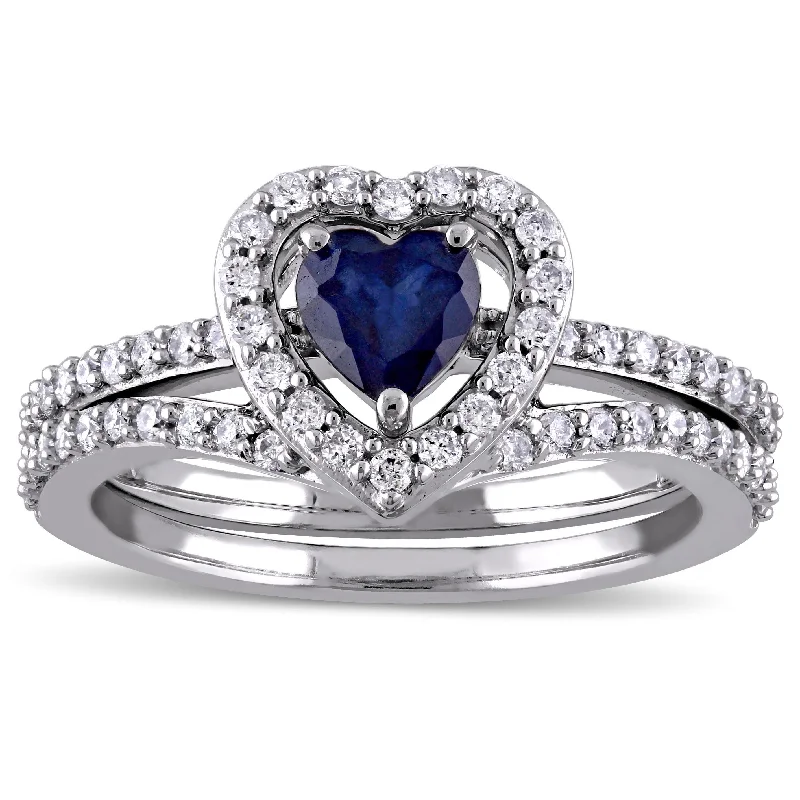 Miadora Signature Collection 10k White Gold Diffused Sapphire and 1/2ct TDW Diamond 2-Piece Bridal R