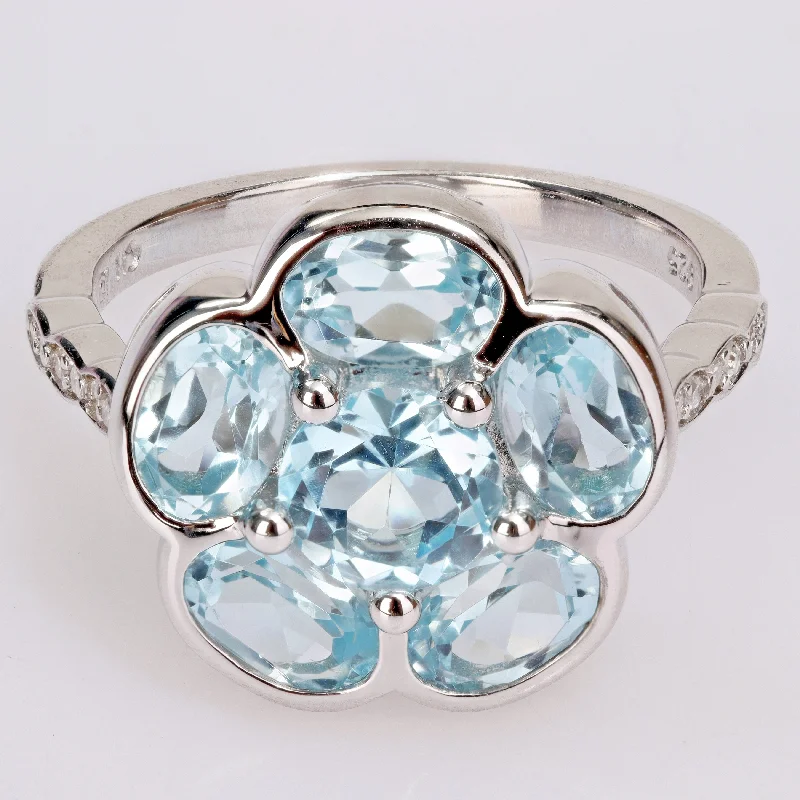 Miadora Sterling Silver Blue Topaz and Diamond Accent Composite Flower Ring