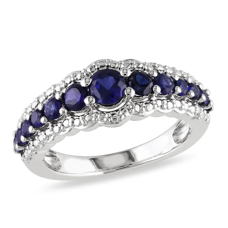 Mimi & Max 1 1/6ct TGW Created Blue Sapphire Graduated Ring in Sterling Silver