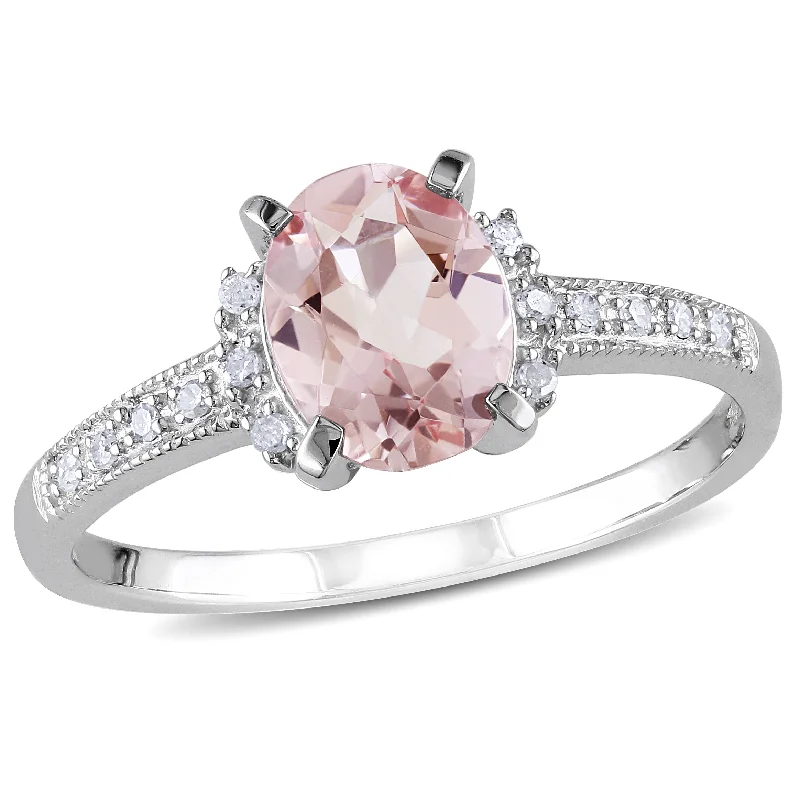 Mimi & Max 1 1/6ct TGW Oval-Cut Morganite and Diamond Accent Ring in Sterling Silver