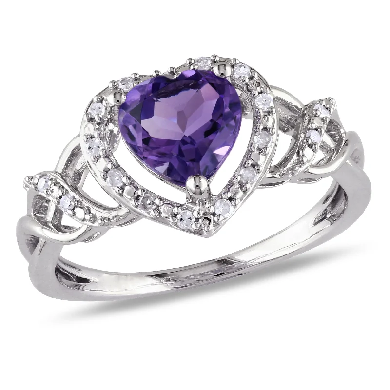 Mimi & Max 1/10ct TW Diamond and Amethyst Open Heart Crossover Ring in Sterling Silver