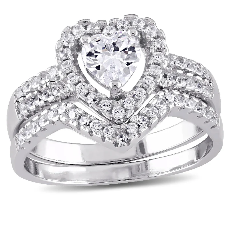 Mimi & Max 1 3/8ct TGW Heart-shape Cubic Zirconia Halo Bridal Set in Sterling Silver