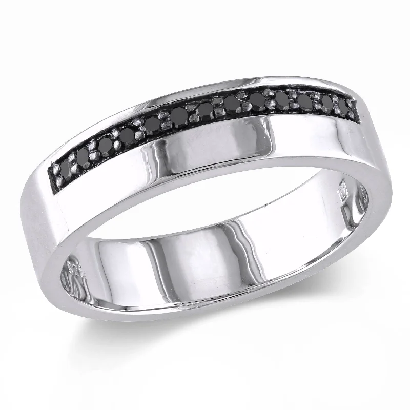 Mimi & Max 1/5ct TW Black Diamond Single Row Mens Ring in Sterling Silver