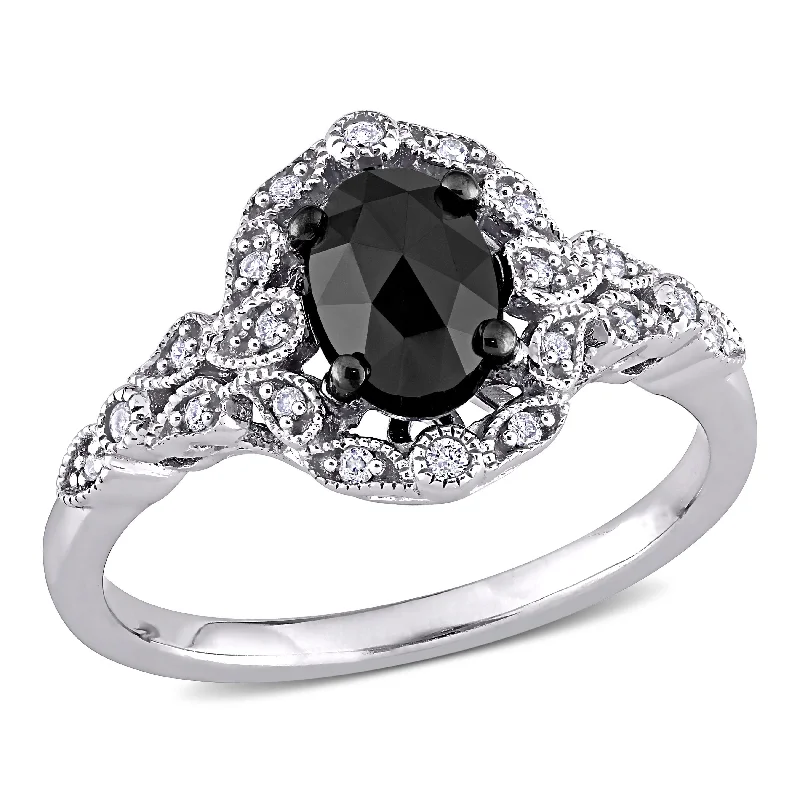 Mimi & Max 1ct TW Black and White Diamond Cluster Ring in 14k White Gold