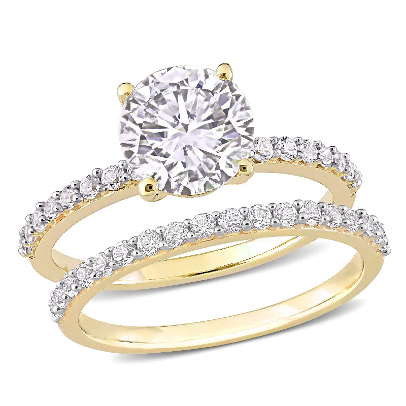 Mimi & Max 3 1/10ct TGW Created White Sapphire Ring Bridal Ring Set in 10k Yellow Gold