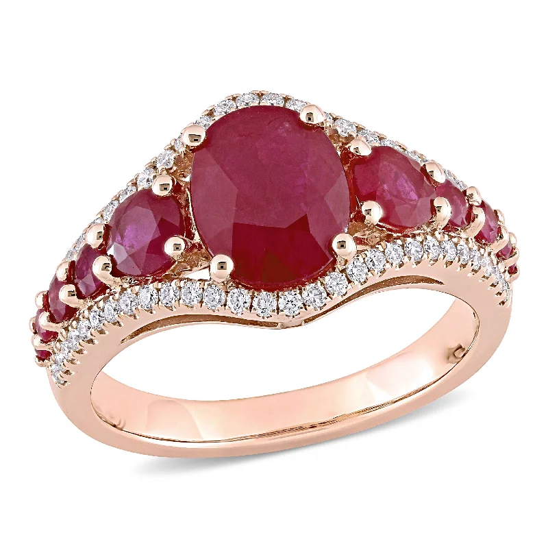 Mimi & Max 3 2/5ct TGW Ruby and 1/3ct TW Diamond Graduated Ring in 14k Rose Gold