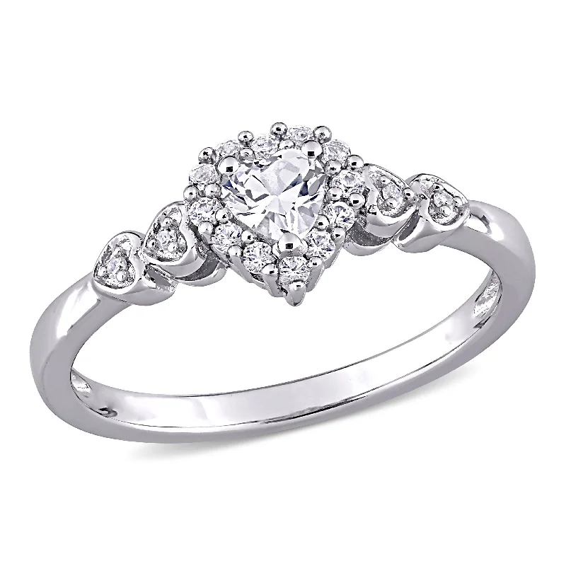 Mimi & Max 3/8ct TGW Created White Sapphire and Diamond-Accent Heart Ring in Sterling Silver