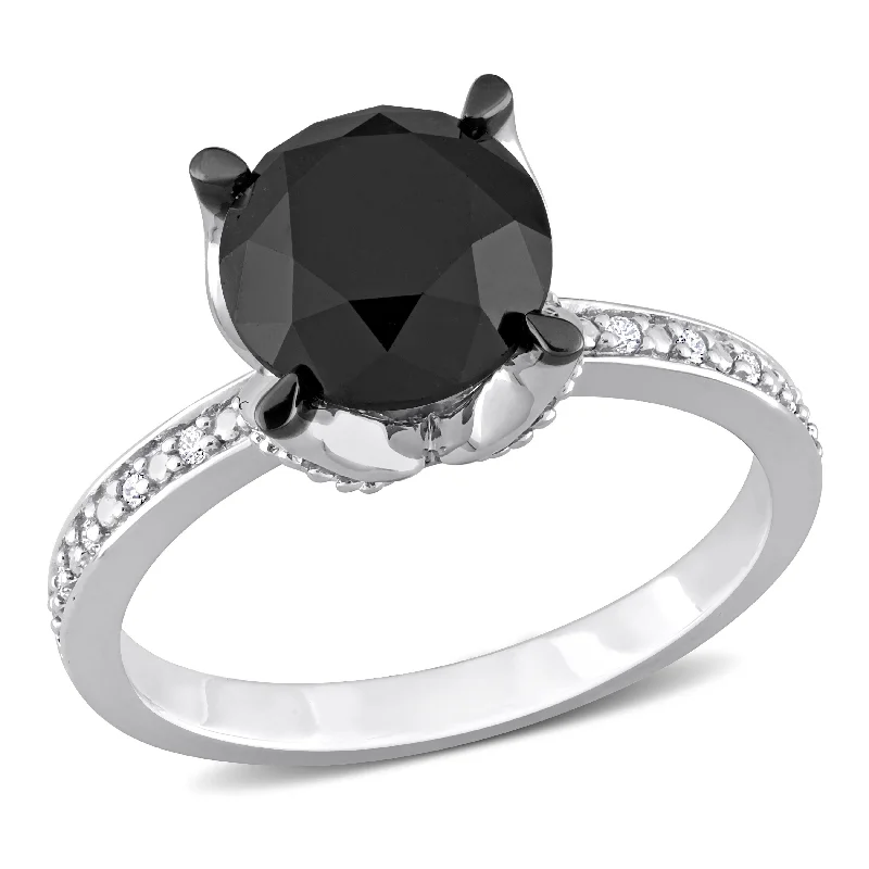 Mimi & Max 3ct TW Black and White Diamond Engagement Ring in 14k White Gold