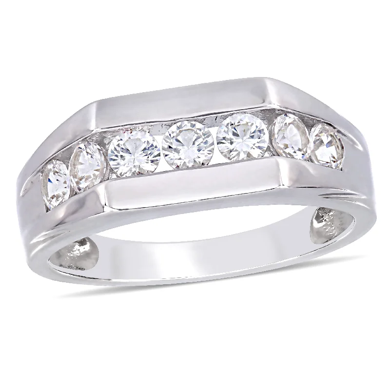 Mimi & Max Mens Channel Set Created White Sapphire Ring in Sterling Silver