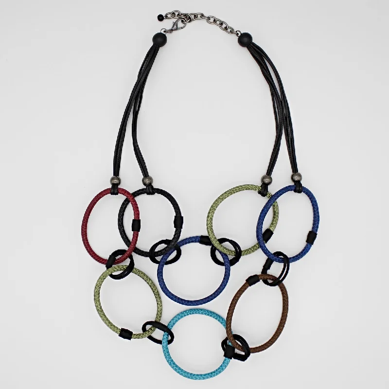 Multi Color Rope Circle Dual Strand Necklace