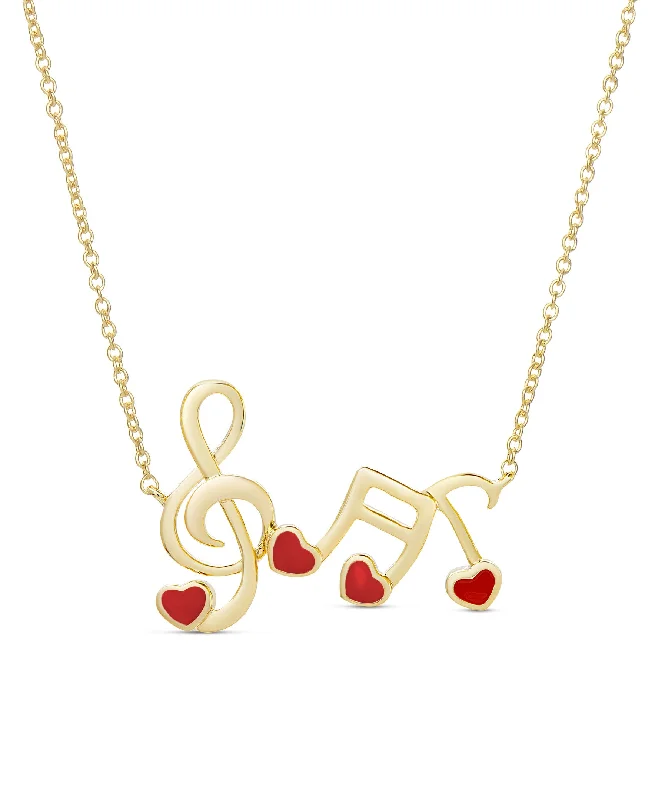 Musical Note Links Necklace - Red