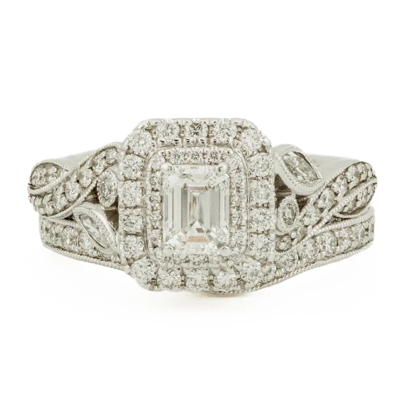 Neil Lane 0.45ctw Emerald Cut F/VS1 Diamond Double Halo Engagement & Matching Band Bridal Set -Size 6.5