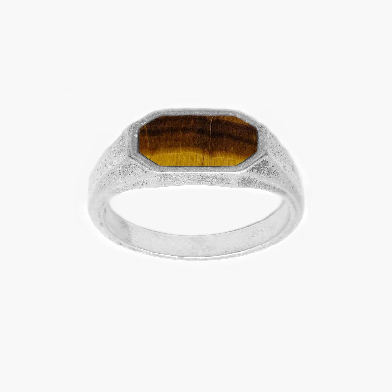 Octagon Signet Ring With Tiger Eye Stone