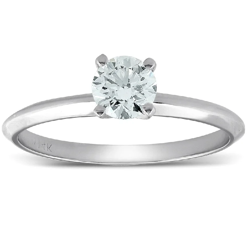 Pompeii3 14k White Gold 1/2 Ct TDW Round Solitaire Diamond Engagement Ring