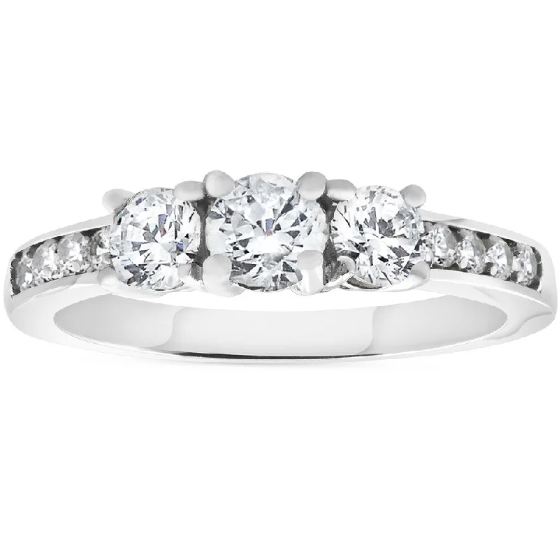 Pompeii3 14K White Gold 1 ct TDW Three Stone Diamond Engagement Ring