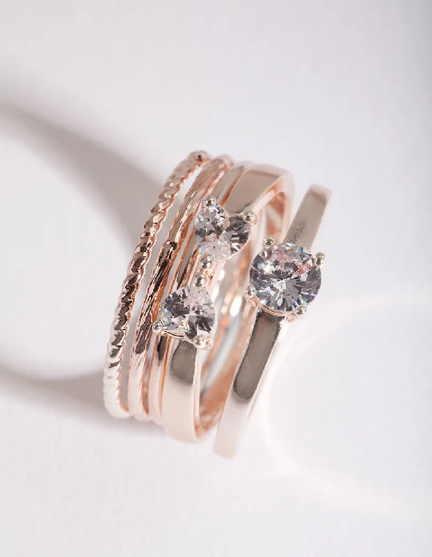 Rose Gold Cubic Zirconia 5 Band Ring Stack